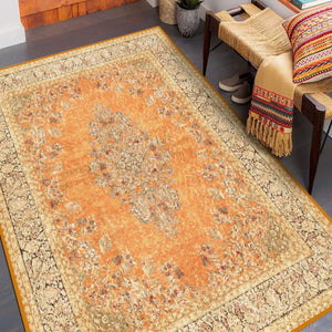 Machine-washable Warm Orange Carpet, perfect for family-friendly spaces