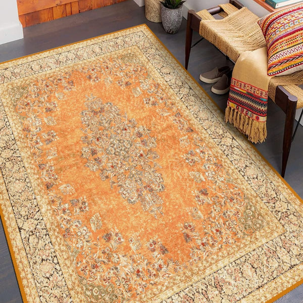 Machine-washable Warm Orange Carpet, perfect for family-friendly spaces