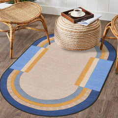 Modern Oval Rug in a living room with geometric patterns and sleek design