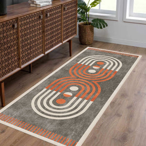 Modern floor rug enhancing a minimalist bedroom with sleek, understated style