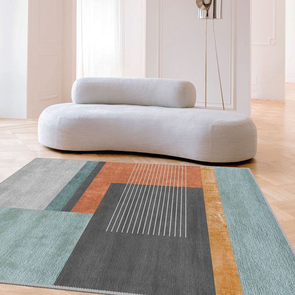 Pet-friendly modern geometric rug made from hypoallergenic, durable cotton