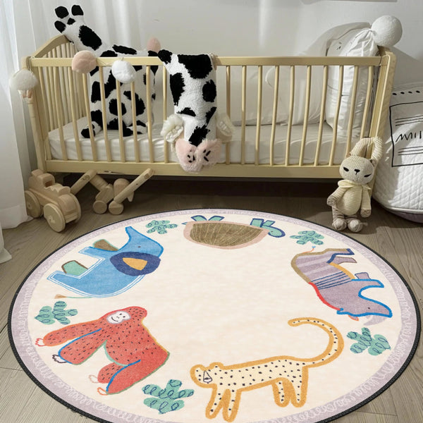Multi Pattern Playroom Rug with colorful geometric shapes in a kids' room