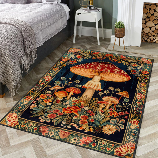 Mushroom Wonderland Wool Rug - Luxurious and Artistic Decor
