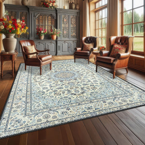 Ivory Blue Persian Medallion Rug
