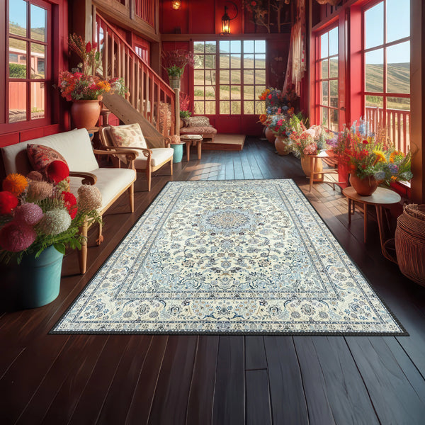 Ivory Blue Persian Medallion Rug