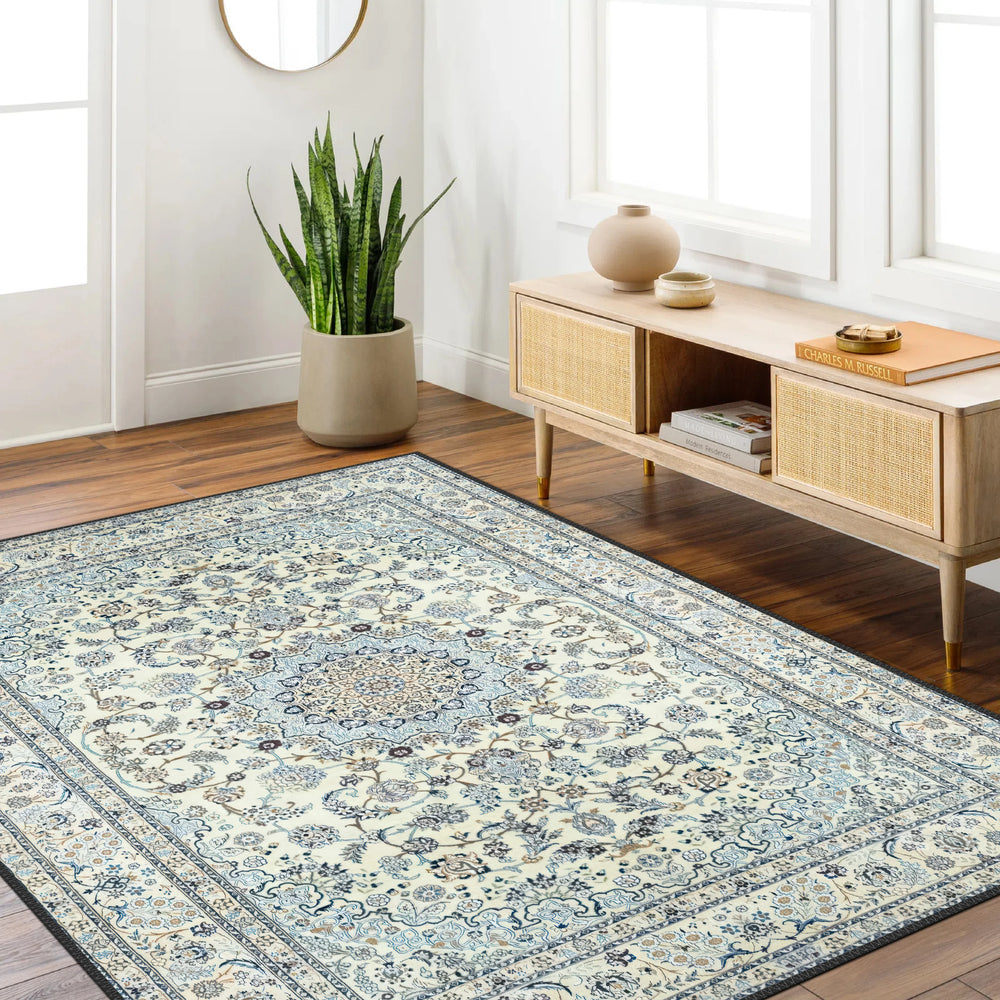 Ivory Blue Persian Medallion Rug