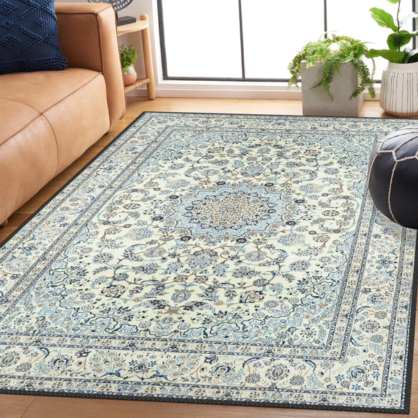 Ivory Blue Persian Medallion Rug