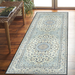 Ivory Blue Persian Medallion Rug
