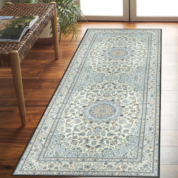 Ivory Blue Persian Medallion Rug