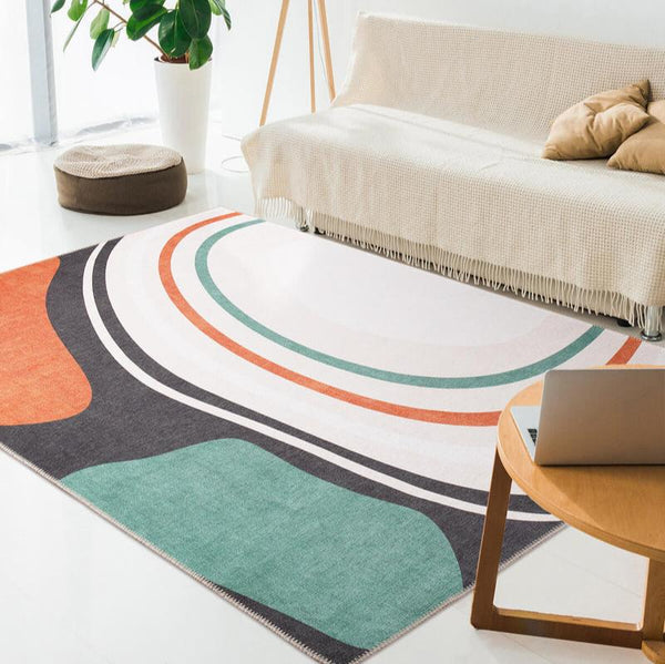 Orbital Elegance Rug with circular patterns in a modern living room