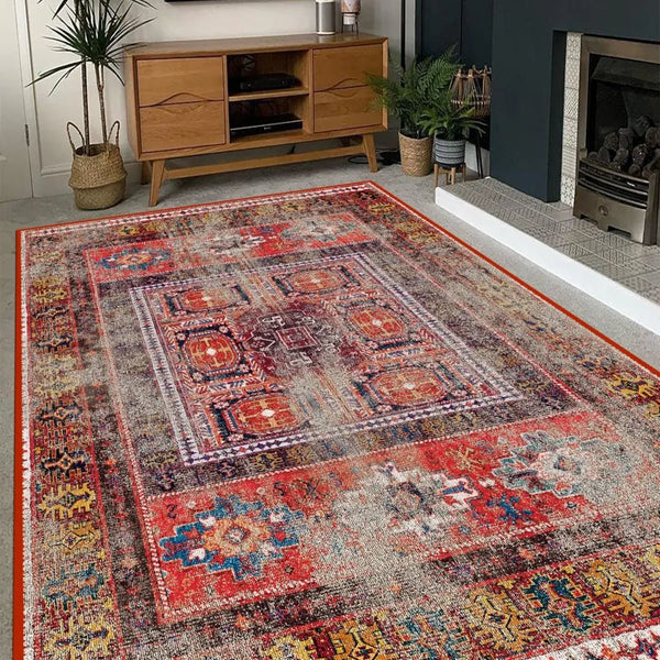 Oriental Distressed Rug displayed in a traditional living space with vintage decor.