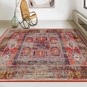 Oriental Distressed Rug in deep red with vintage-style patterns