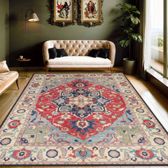 Oriental Kazak Rug showcasing bold geometric patterns in a modern living room