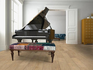 Patchwork upholstered bench displayed in a cozy living room setting