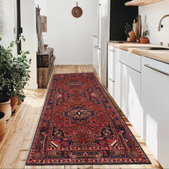 Persian Influence Runner with traditional motifs in rich red and navy.