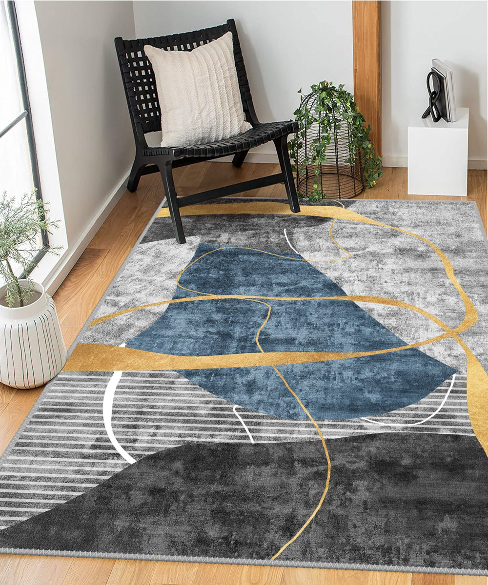 Large contemporary area rug in a modern dining room