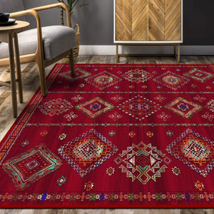 Rich Red Rug in a home setting, showcasing its hypoallergenic and easy-care features