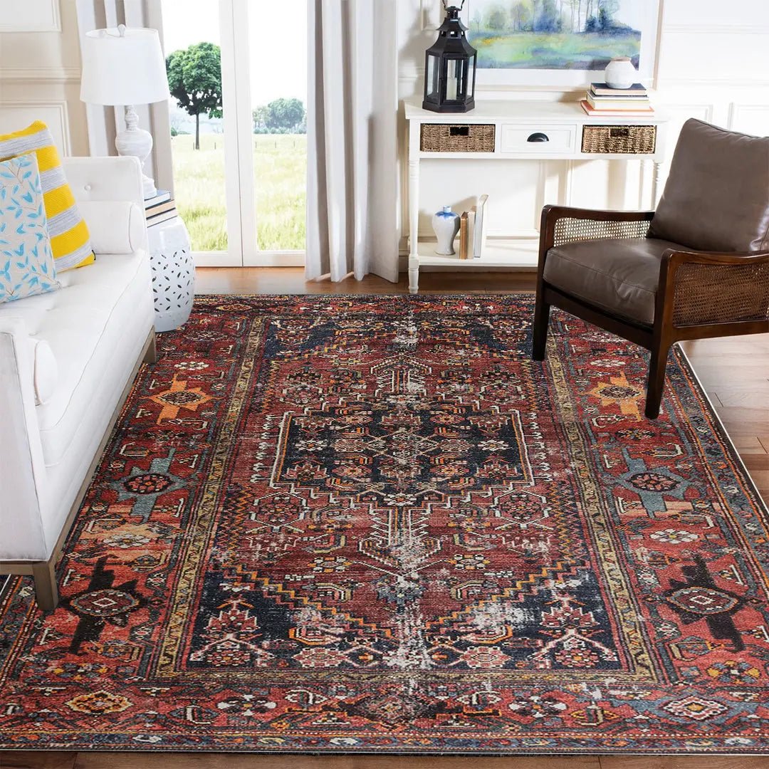 Rustic Persian Style Rug - Machine Washable Vintage Rug