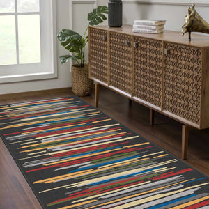 Spectrum Stripes Rug in a family-friendly room, machine-washable and hypoallergenic.