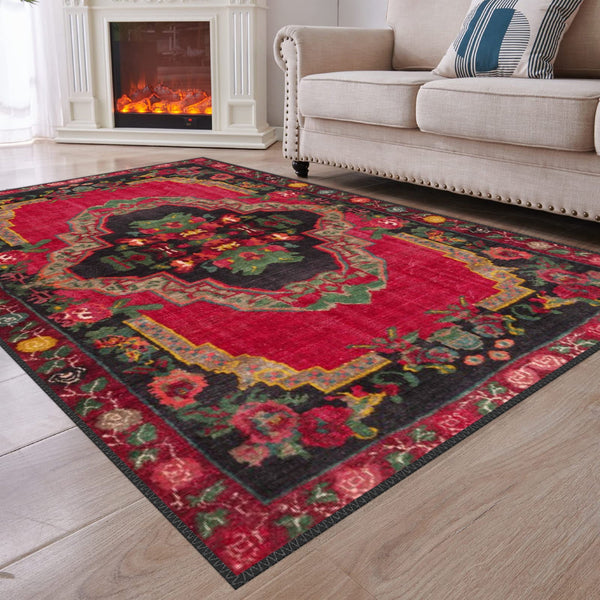 Top view of the Karabakh Floral Rug, showing the detailed floral patterns and rich color palette.