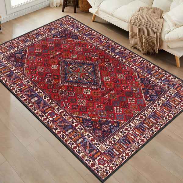 Traditional Persian Red Rug with intricate designs in a rich red palette