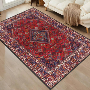 Traditional Persian Red Rug with intricate designs in a rich red palette