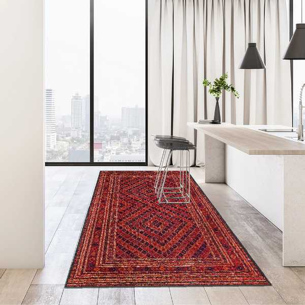 Traditional Red Runner Rug with Ethnic Designs, Adds a Splash of Color and Culture to Your Flooring