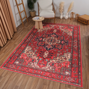 Traditional Red and Navy Persian Carpet - Elegant Floor Art
