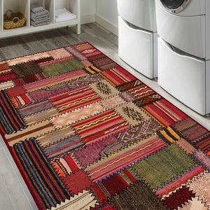 Turkish Patchwork Rug adding a burst of color and history to a modern home office.