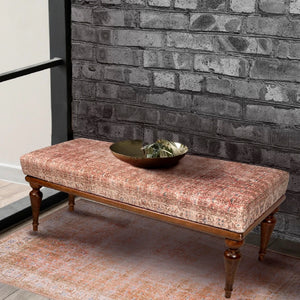 Turkish Rug Upholstered Ottoman Bench – Handmade Rustic Wooden Seating for Modern Homes
