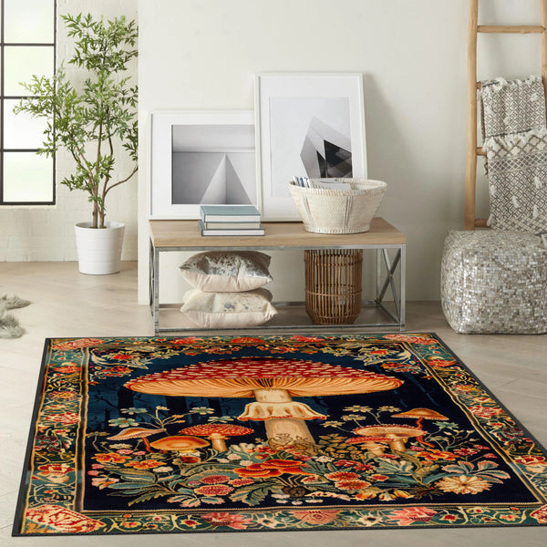 Vibrant Mushroom & Floral Symphony Rug - Luxurious Weave
