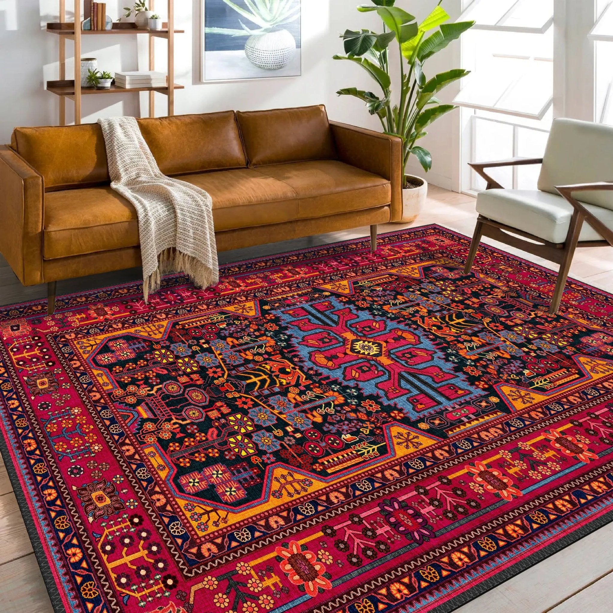 Vibrant Blue Rug Vibrant Persian Style Bold Rug - Machine Washable and Durable