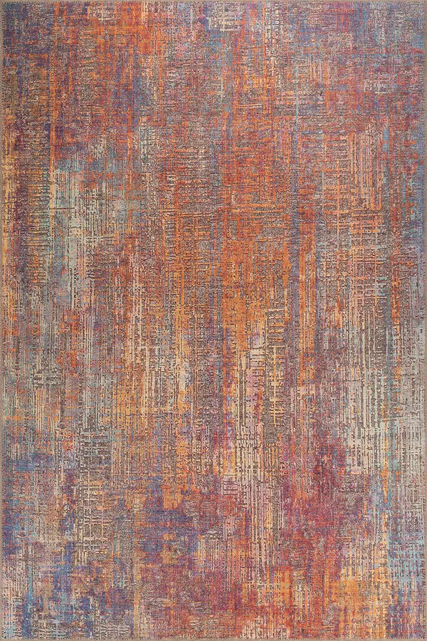 Orange & Blue Distressed Area Rug 4'5"x6'2"