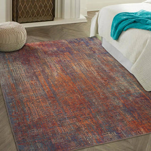 Orange & Blue Distressed Area Rug 4'5"x6'2"