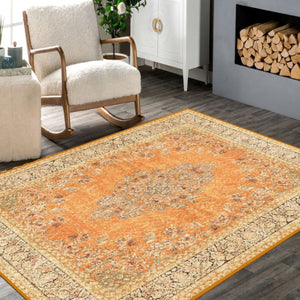 Warm Orange Carpet with a vibrant, cozy color in a stylish living room