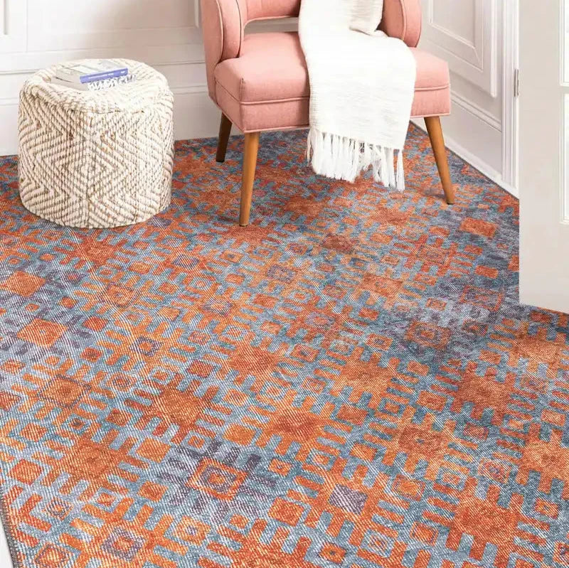 Orange & Blue Rug - Bold Color Contrast, Plush Comfort