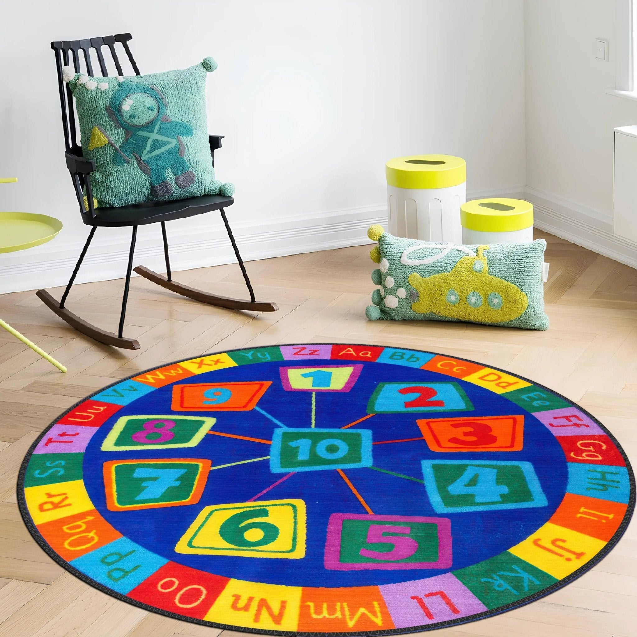 Round Children Rug Round Educational Kids Rug - Machine-Washable, Hypoallergenic Custom Sizes